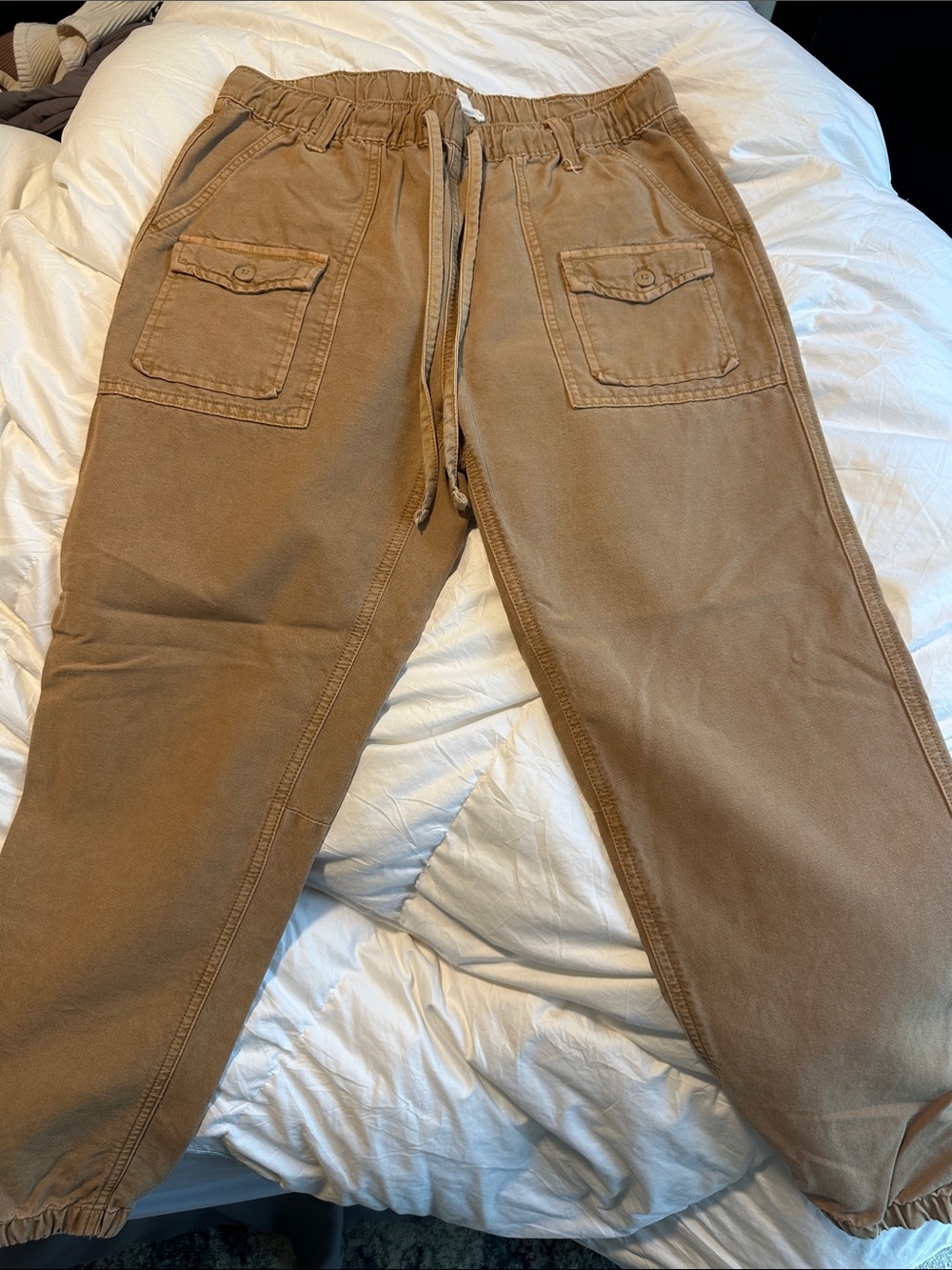 Casual Drawstring Cargo Pants - Brown